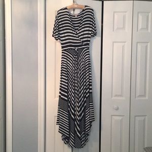 blue & white striped maxi dress